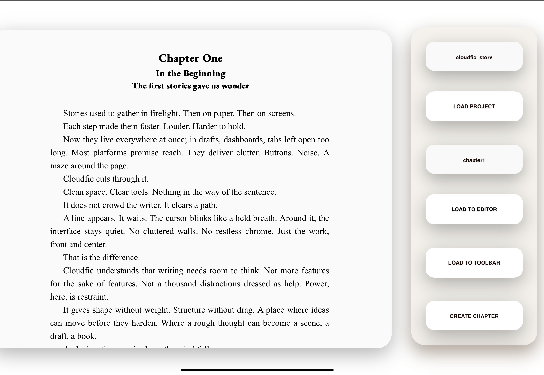 Cloudfic editor interface