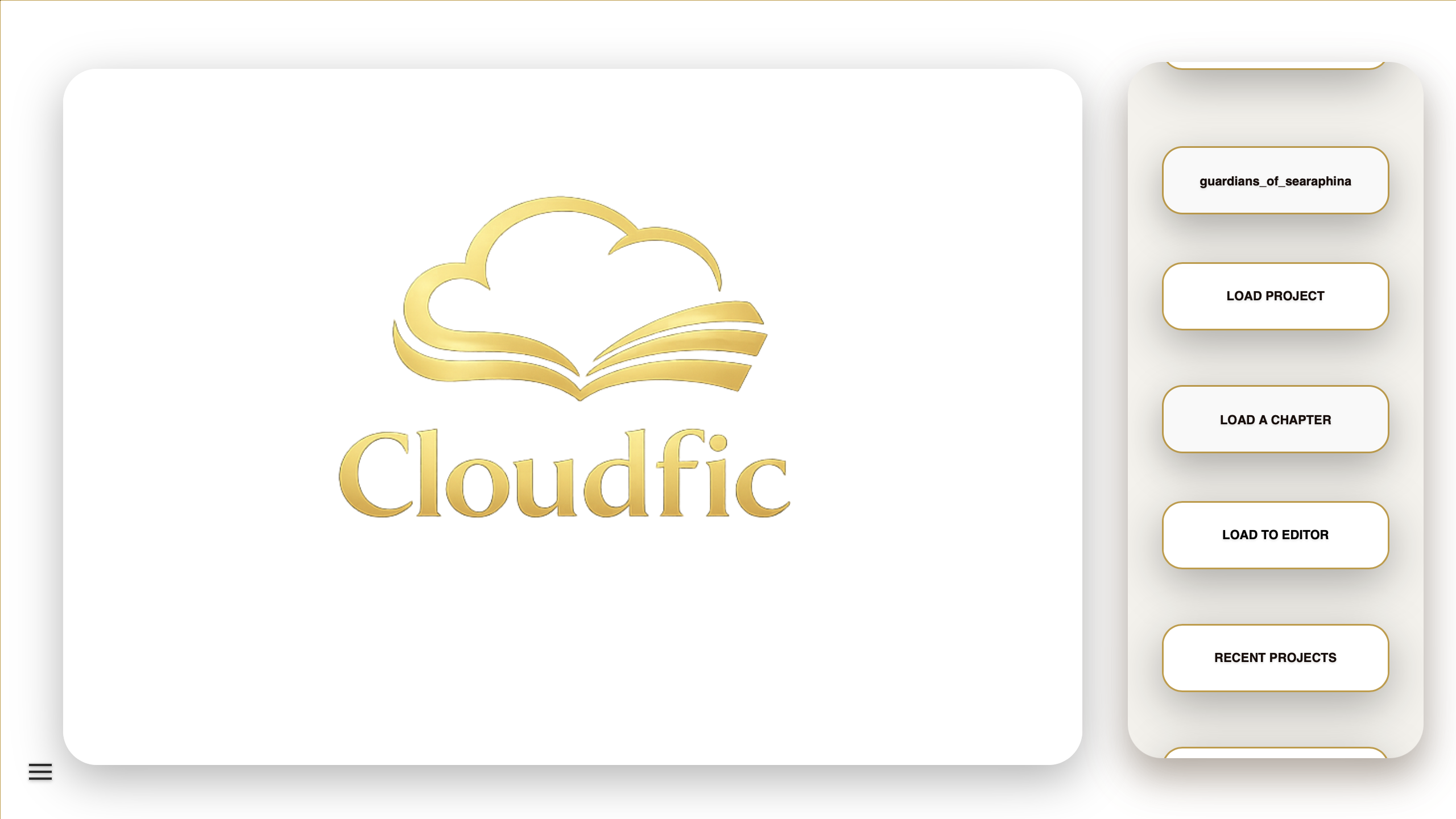 Cloudfic writing environment view one