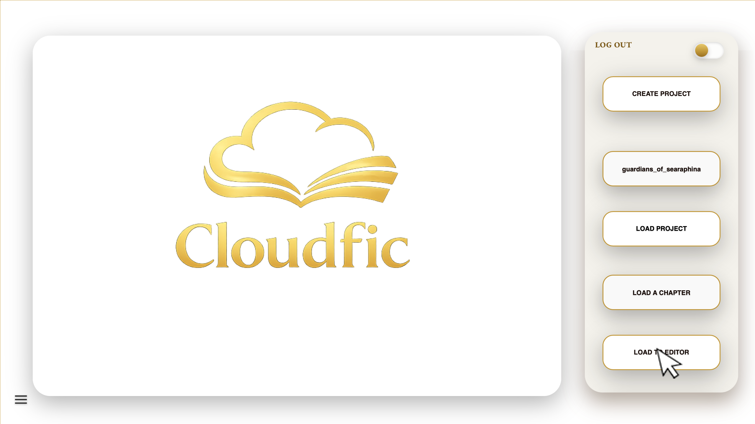 Cloudfic writing environment view two